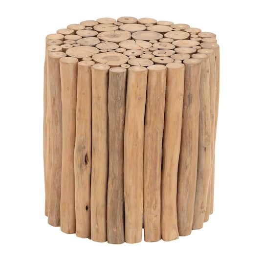 16" Brown Teak Contemporary Foot Stool
